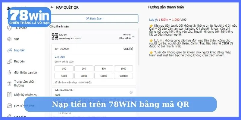 Nạp tiền trên 78WIN bằng mã QR